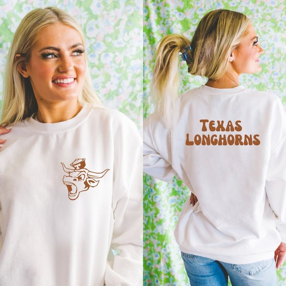Sweaters - White Texas Longhorn  crewneck sweatshirt